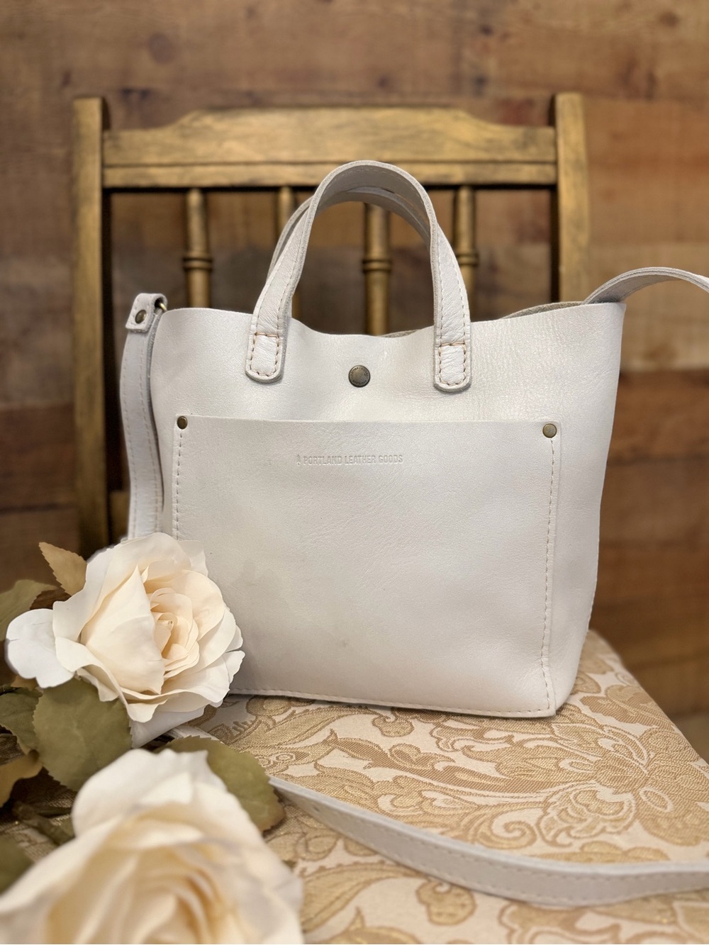 Portland Leather Mini Tote Bag - Classic Minimalist Detachable Crossbody Strap